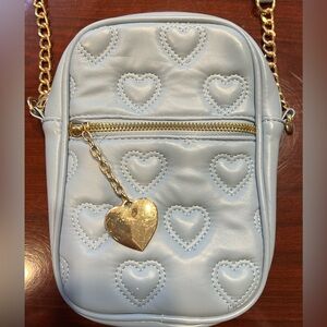 Heart-Embellished Blue Crossbody Bag
